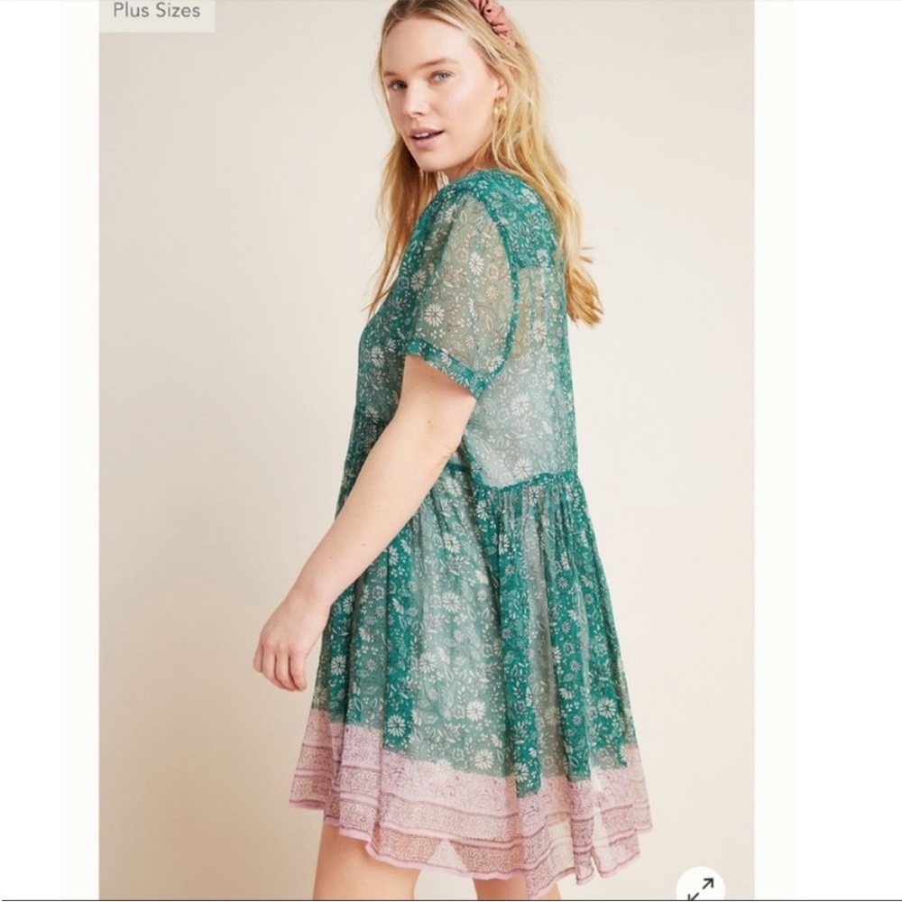 Anthropologie Maeve Adrian Dress Tunic Sheer with Slip Attached Size Small 💚🎀 - Picture 2 of 9